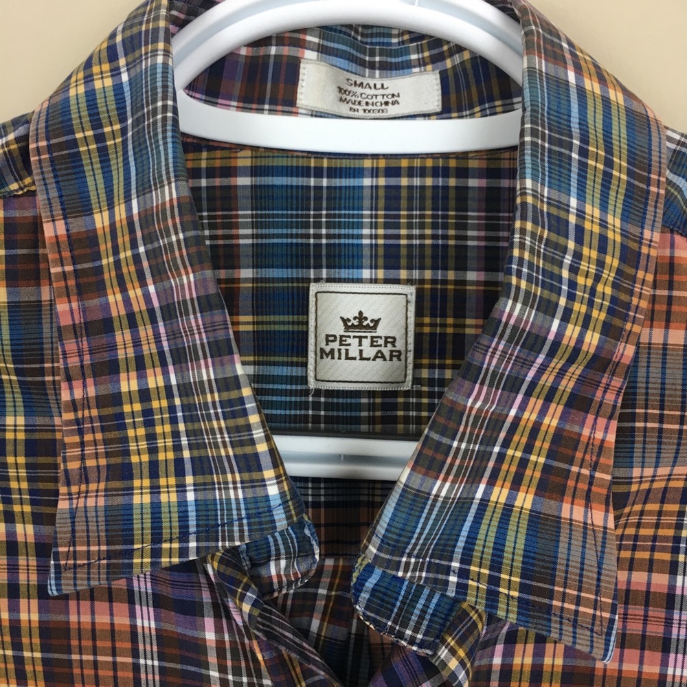Peter Millar Button Front Cotton Checks Shirt S - image 3